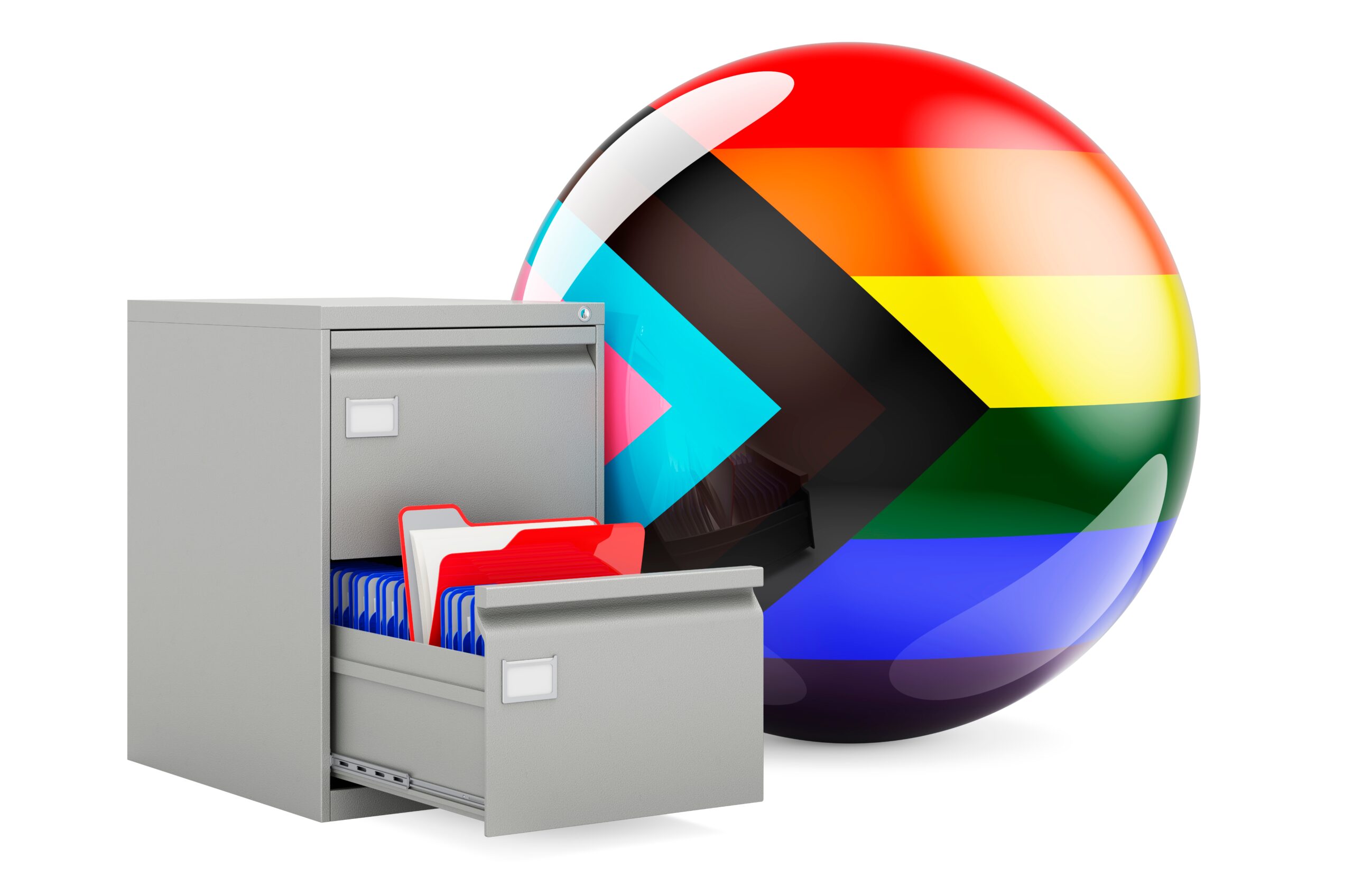 Folders,In,Filing,Cabinet,With,Modern,Lgbtq,Flag,,3d,Rendering